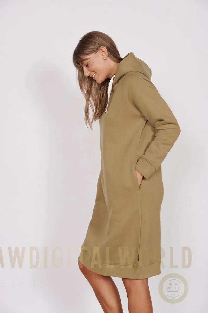 Adrienne Khaki Longline Sweater Dress Jeetly.com