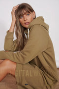 Adrienne Khaki Longline Sweater Dress Jeetly.com