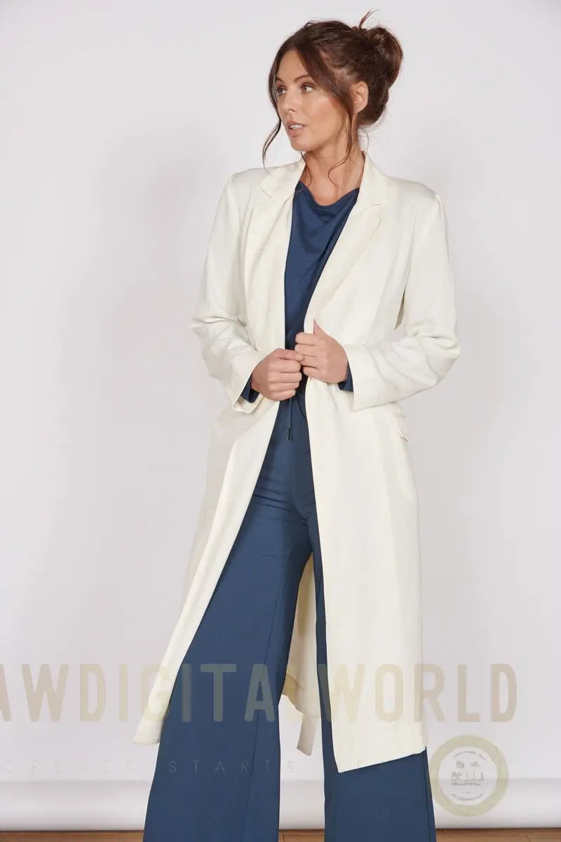 Dali Cream Longline Lightweight Coat Jeetly.com
