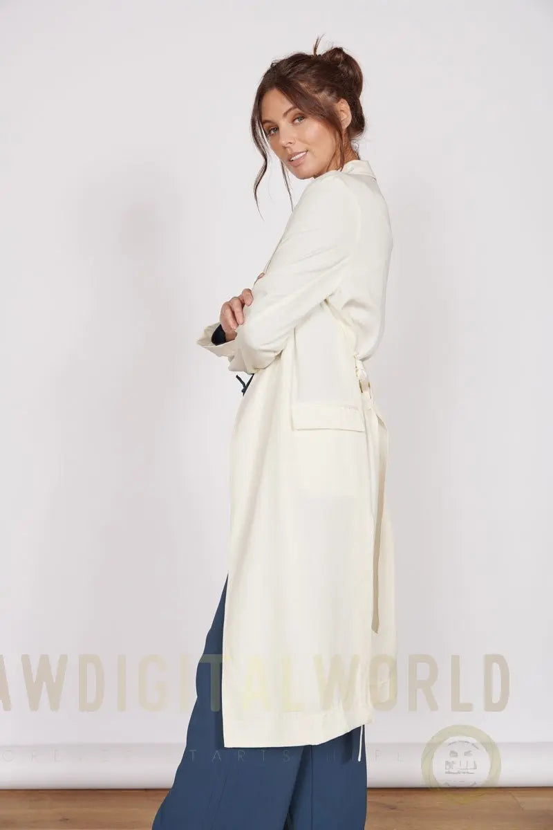 Dali Cream Longline Lightweight Coat Jeetly.com
