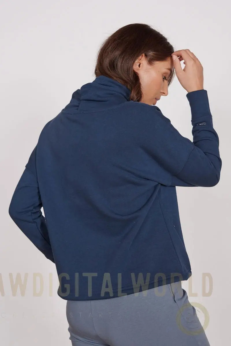 Evelyn Navy Cowl Neck Pullover Top Jeetly.com