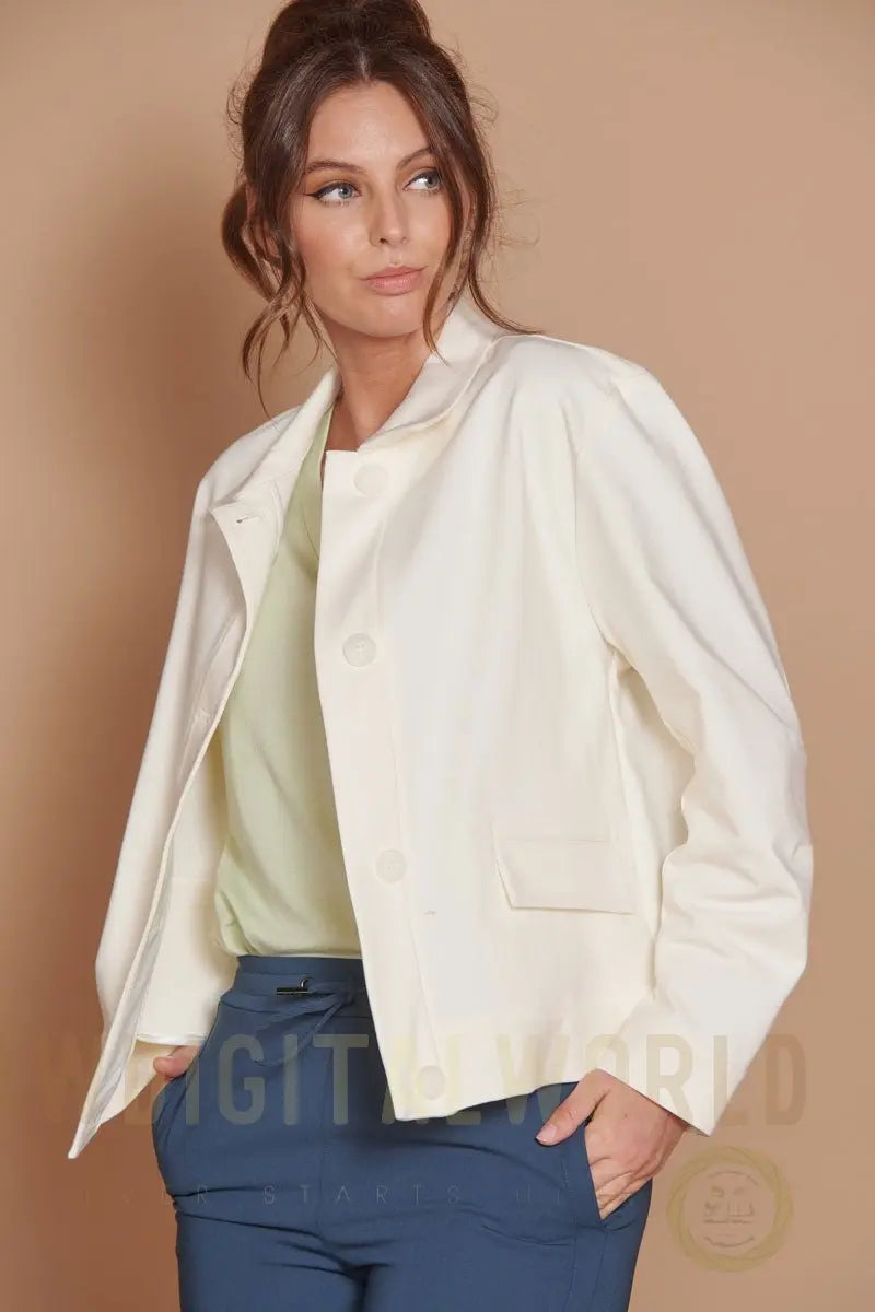 Gaia Cream Oversized Button Up Cropped Jacket Jeetly.com