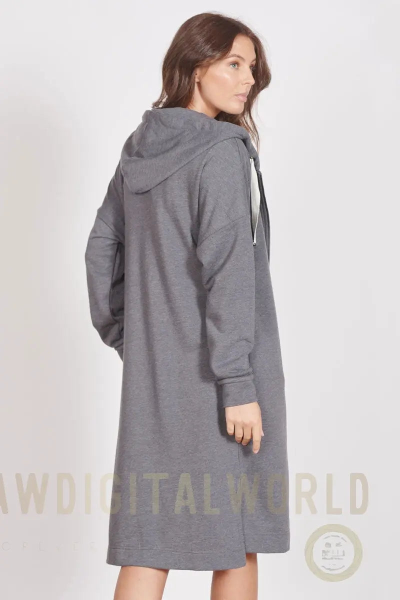 Lottie Grey Marl Loungewear Longline Zip Through Hooded Sweater Jeetly.com