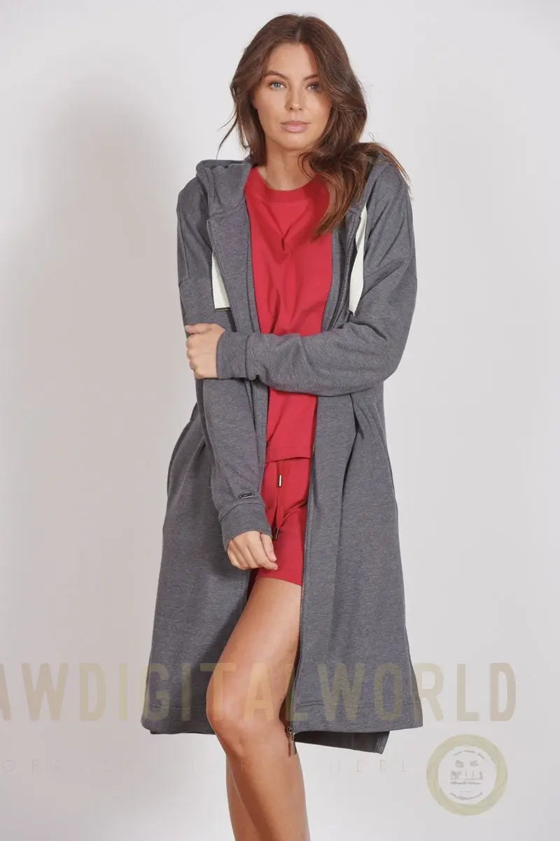 Lottie Grey Marl Loungewear Longline Zip Through Hooded Sweater Jeetly.com