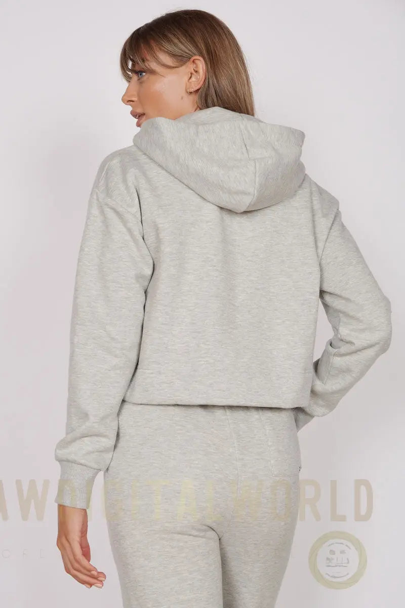 Rosa Light Grey Zip Through Cropped Hoodie Jeetly.com