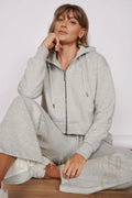Rosa Light Grey Zip Through Cropped Hoodie Jeetly.com