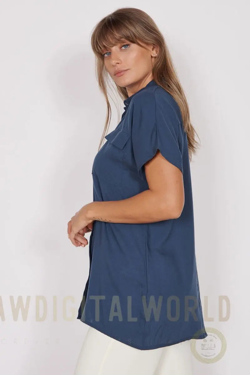 Thalia Navy Short Sleeve Utility Shirt Jeetly.com