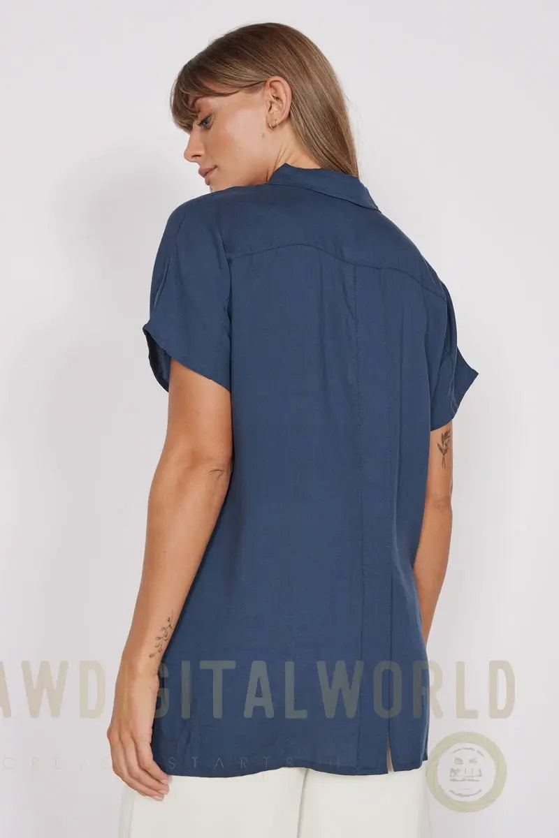 Thalia Navy Short Sleeve Utility Shirt Jeetly.com