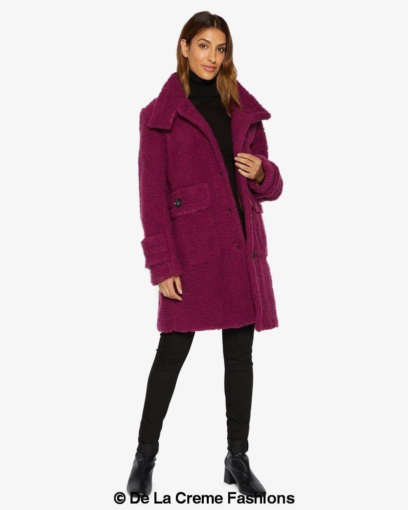 Julie High Neck Borg Teddy Coat Rose Eleusis