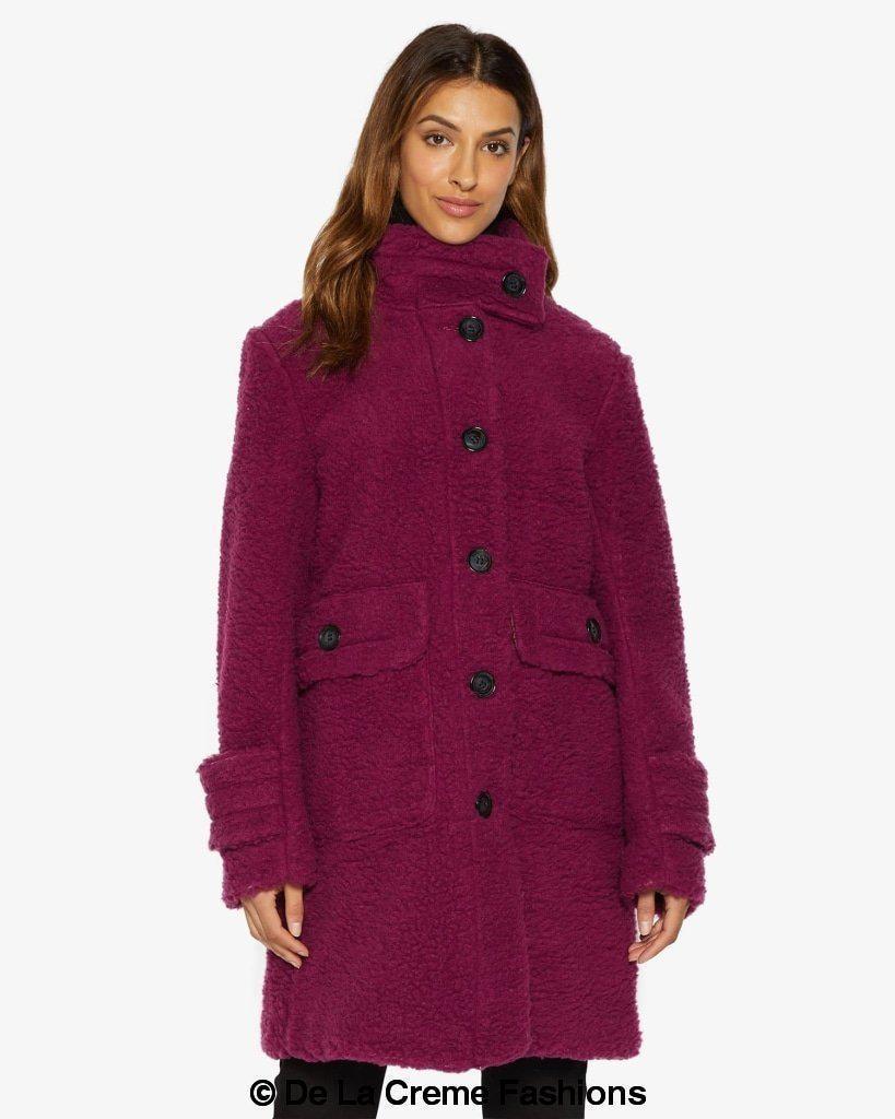 Julie High Neck Borg Teddy Coat Rose Eleusis