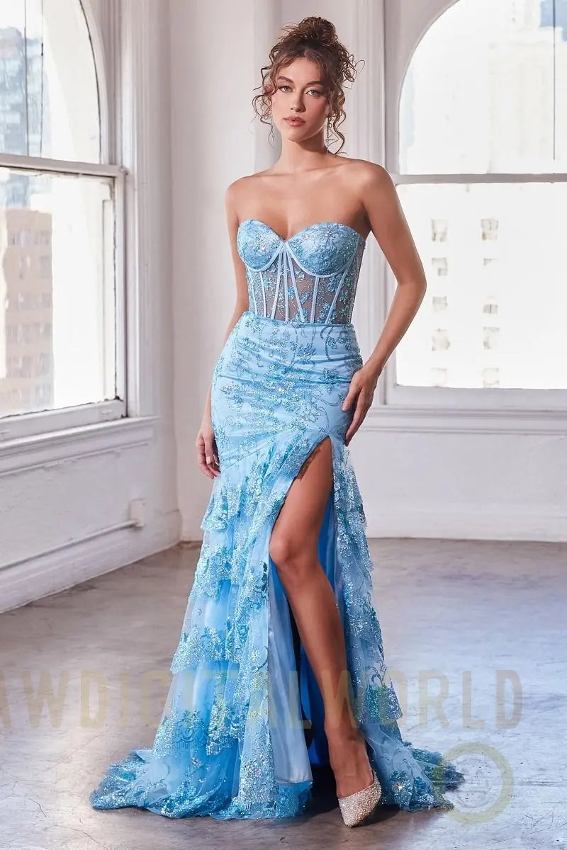 Strapless Layered Ruffle Mermaid Dress-0