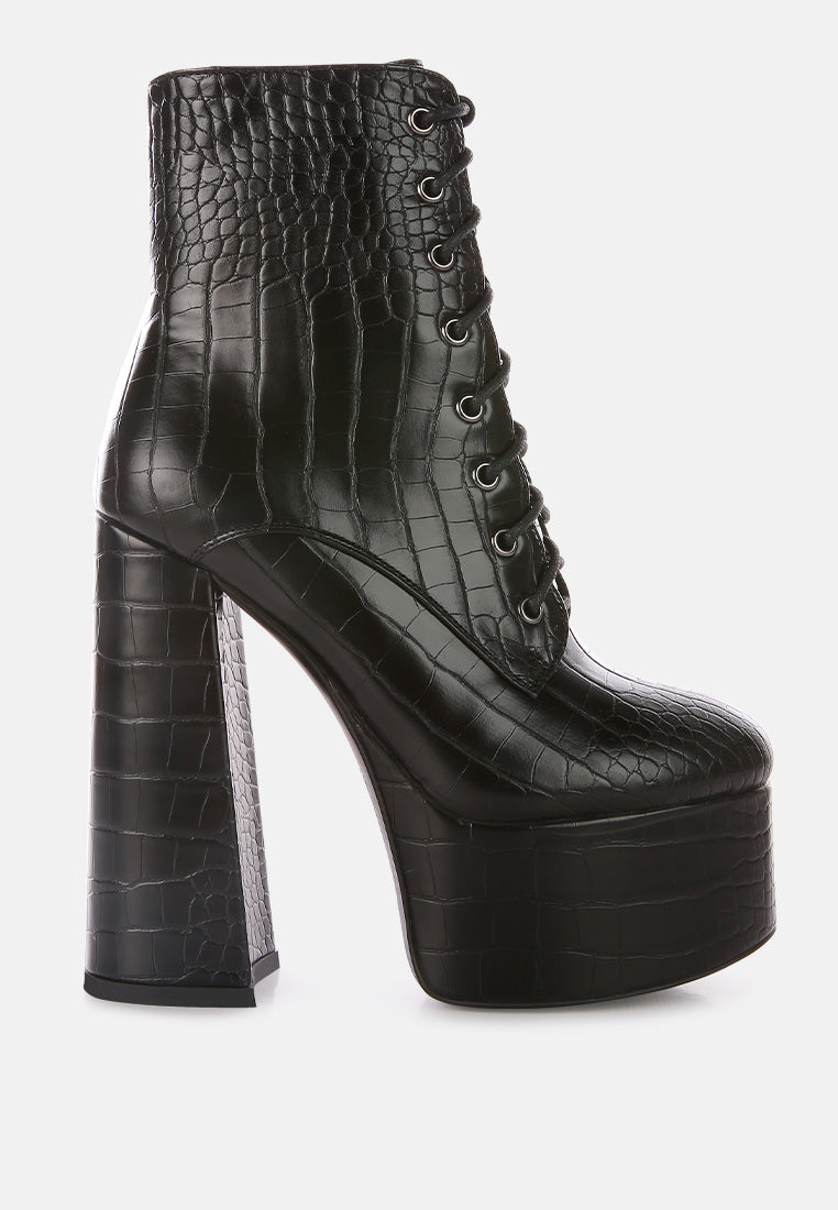 Magdalene Croc High Heel Patform Boots London Rag