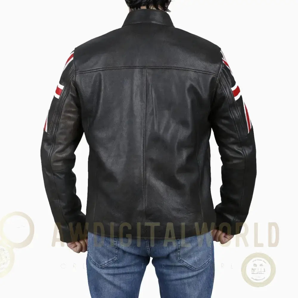 Mens Brown Leather Jacket with UK Flag Appliqué Riders Republic UK