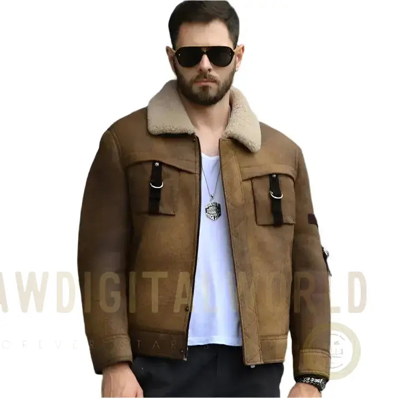 Men’s Brown Shearling B3 Bomber Jacket Riders Republic UK