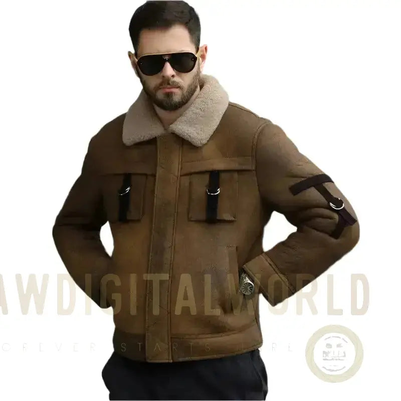 Men’s Brown Shearling B3 Bomber Jacket Riders Republic UK