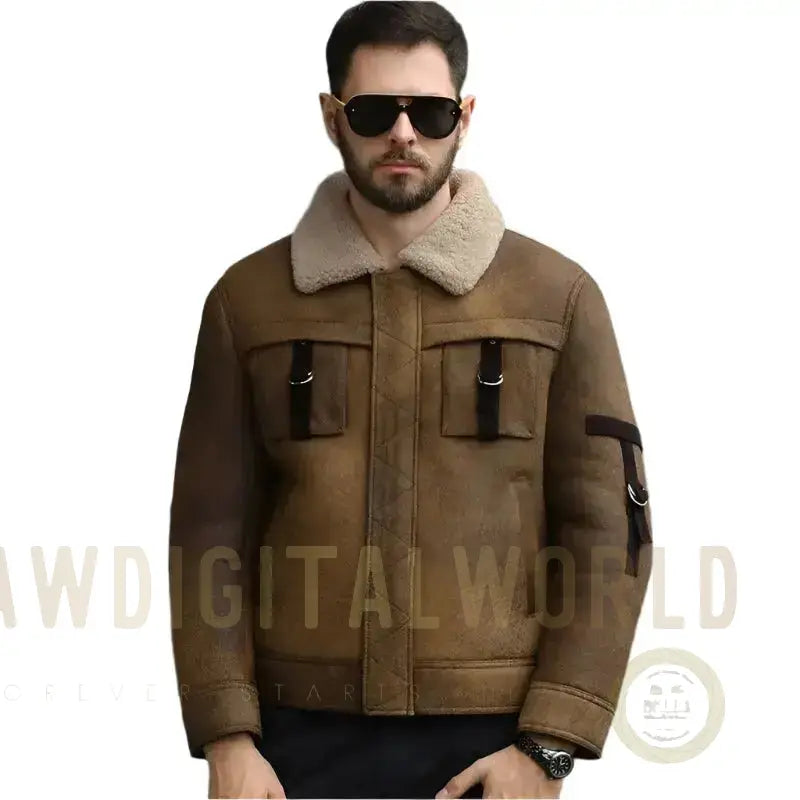 Men’s Brown Shearling B3 Bomber Jacket Riders Republic UK