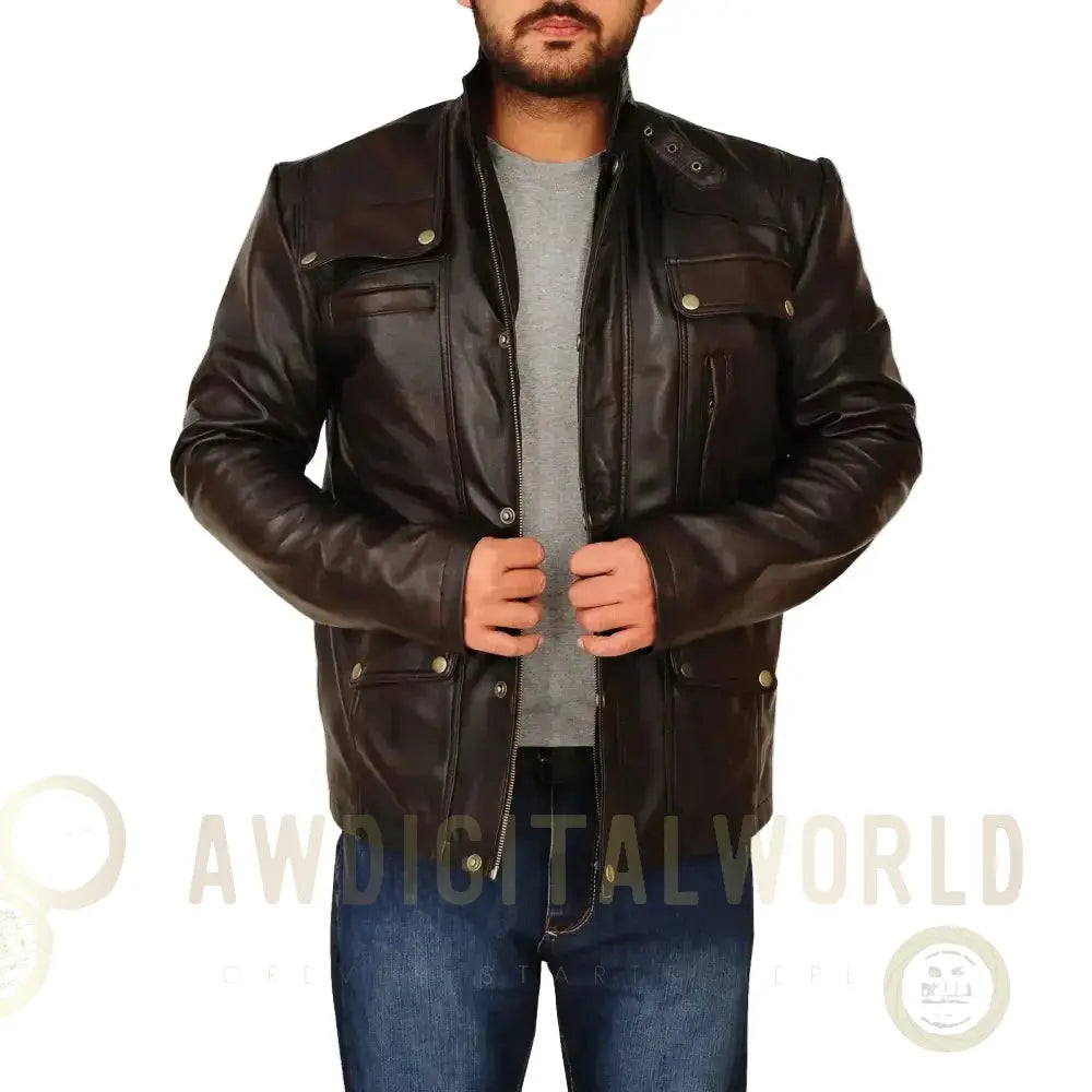 Men's Classic Dark Brown Leather Jacket Riders Republic UK
