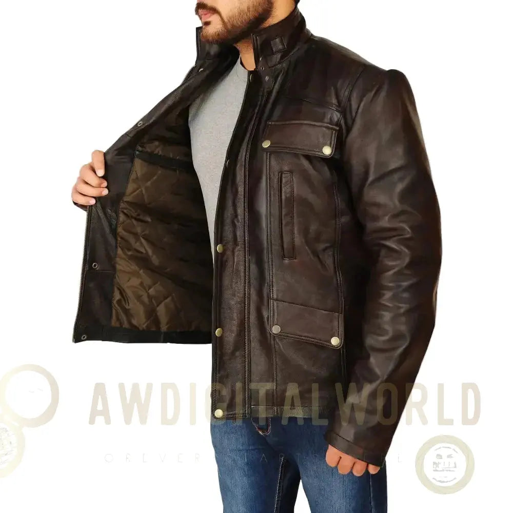 Men's Classic Dark Brown Leather Jacket Riders Republic UK