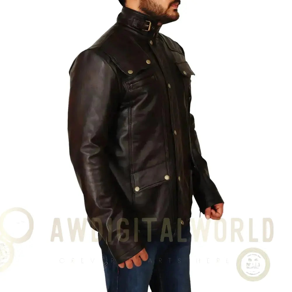 Men's Classic Dark Brown Leather Jacket Riders Republic UK