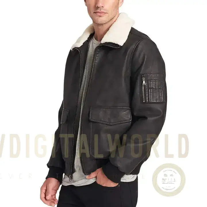 Mens Leather Aviator Bomber Jacket Riders Republic UK