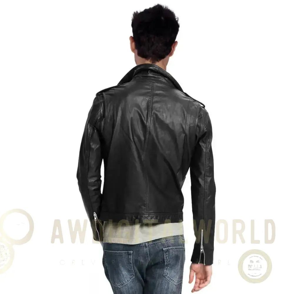 Men's Pure Black Leather Motorcycle Biker Jacket Riders Republic UK