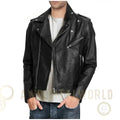Men's Pure Black Leather Motorcycle Biker Jacket Riders Republic UK