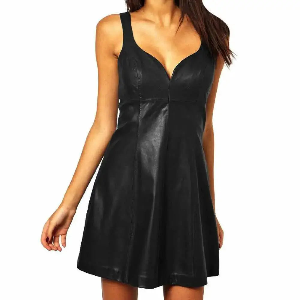 Women’s Midnight Black Leather Mini Dress Riders Republic UK
