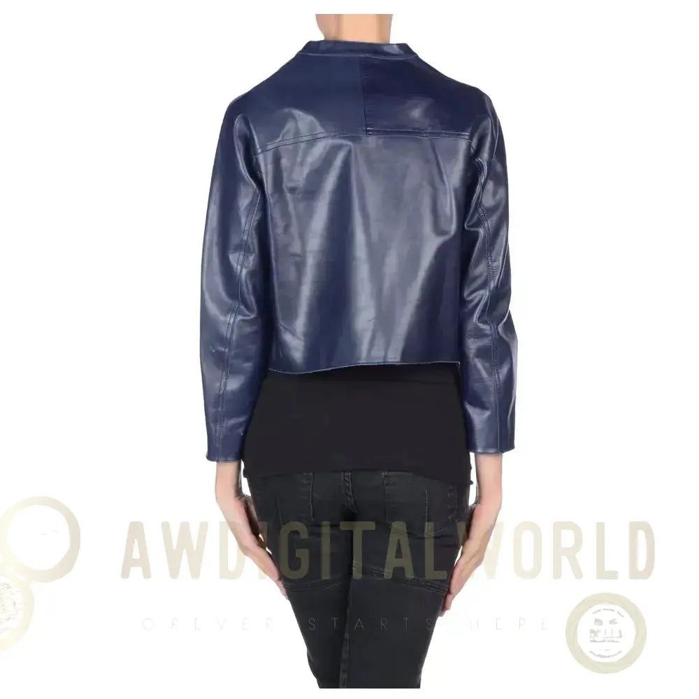 Women's Navy Blue Leather Biker Jacket Riders Republic UK