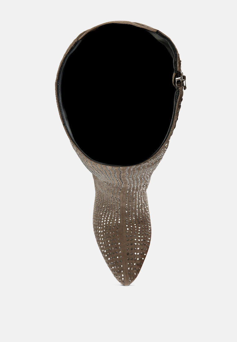 Nebula Rhinestone Embellished Stiletto Calf Boots London Rag