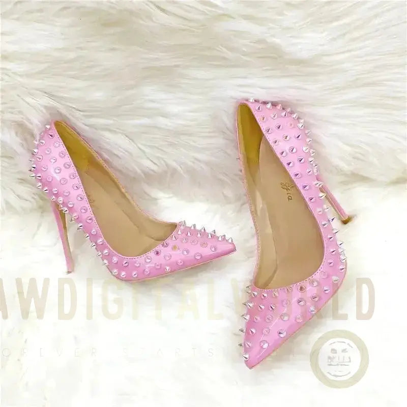 Pink Riveted Stiletto High Heels Shoes Fashionfitz