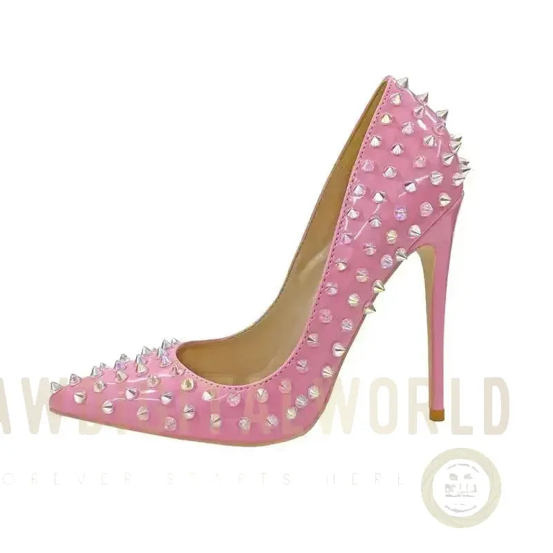 Pink Riveted Stiletto High Heels Shoes Fashionfitz