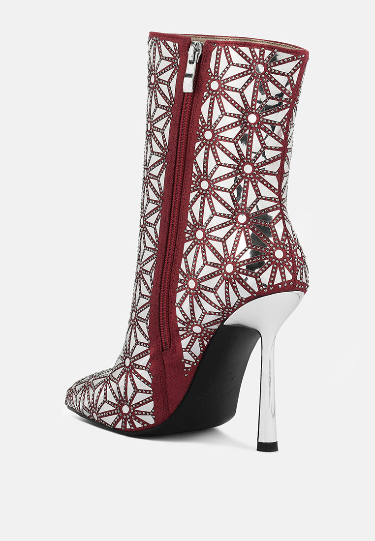 Precious Mirror Embellished High Ankle Boots London Rag