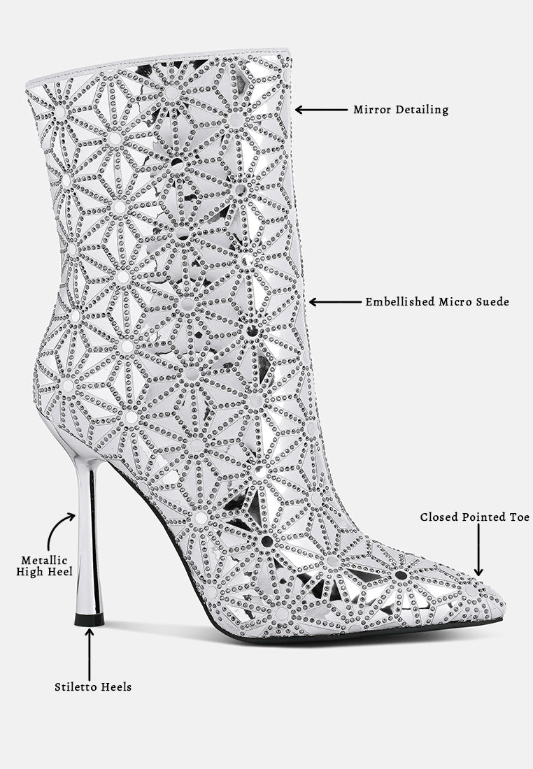 Precious Mirror Embellished High Ankle Boots London Rag