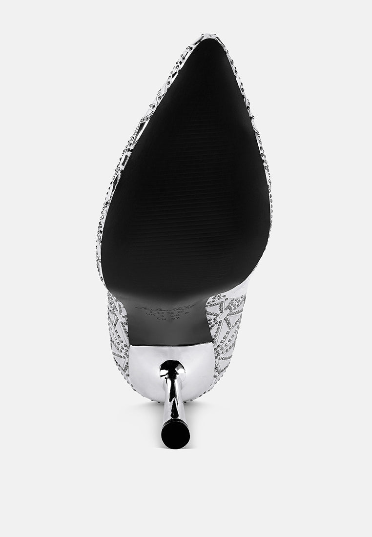 Precious Mirror Embellished High Ankle Boots London Rag