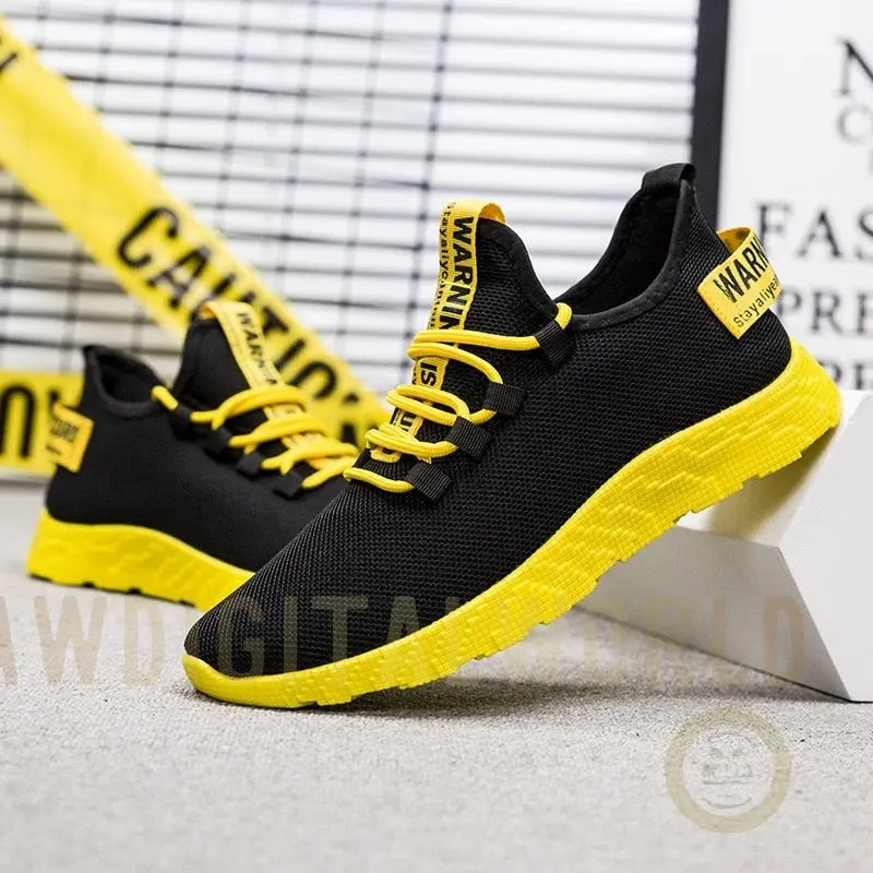 Men's Vulcanize Breathable Casual Sneakers Male Air Mesh Lace Up Tenis Yellow Angel