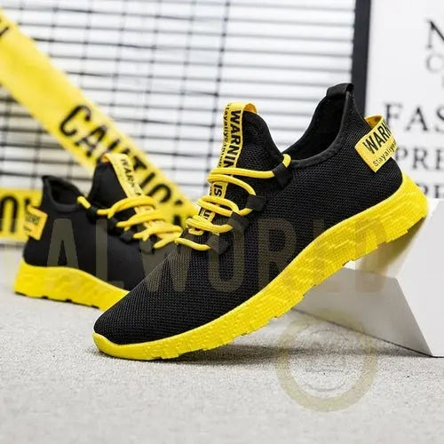 Men's Vulcanize Breathable Casual Sneakers Male Air Mesh Lace Up Tenis Yellow Angel