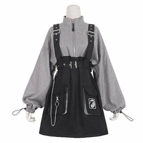 Vintage Women Gothic Punk Lolita Dress Casual High Waist Long Sleeve Yellow Angel