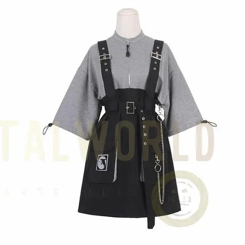 Vintage Women Gothic Punk Lolita Dress Casual High Waist Long Sleeve Yellow Angel