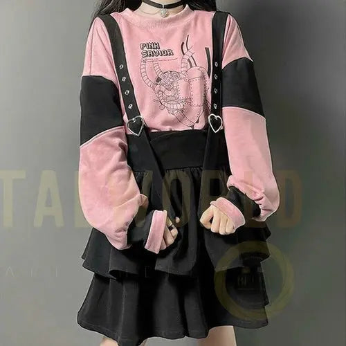 Vintage Women Gothic Punk Lolita Dress Casual High Waist Long Sleeve Yellow Angel