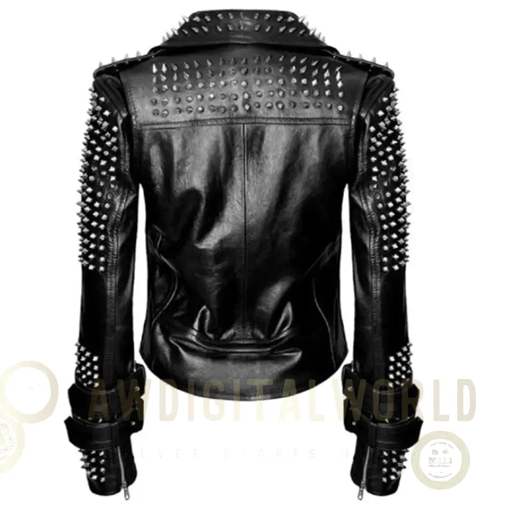 Women’s Punk Rock Black Studded & Spiked Leather Jacket Riders Republic UK