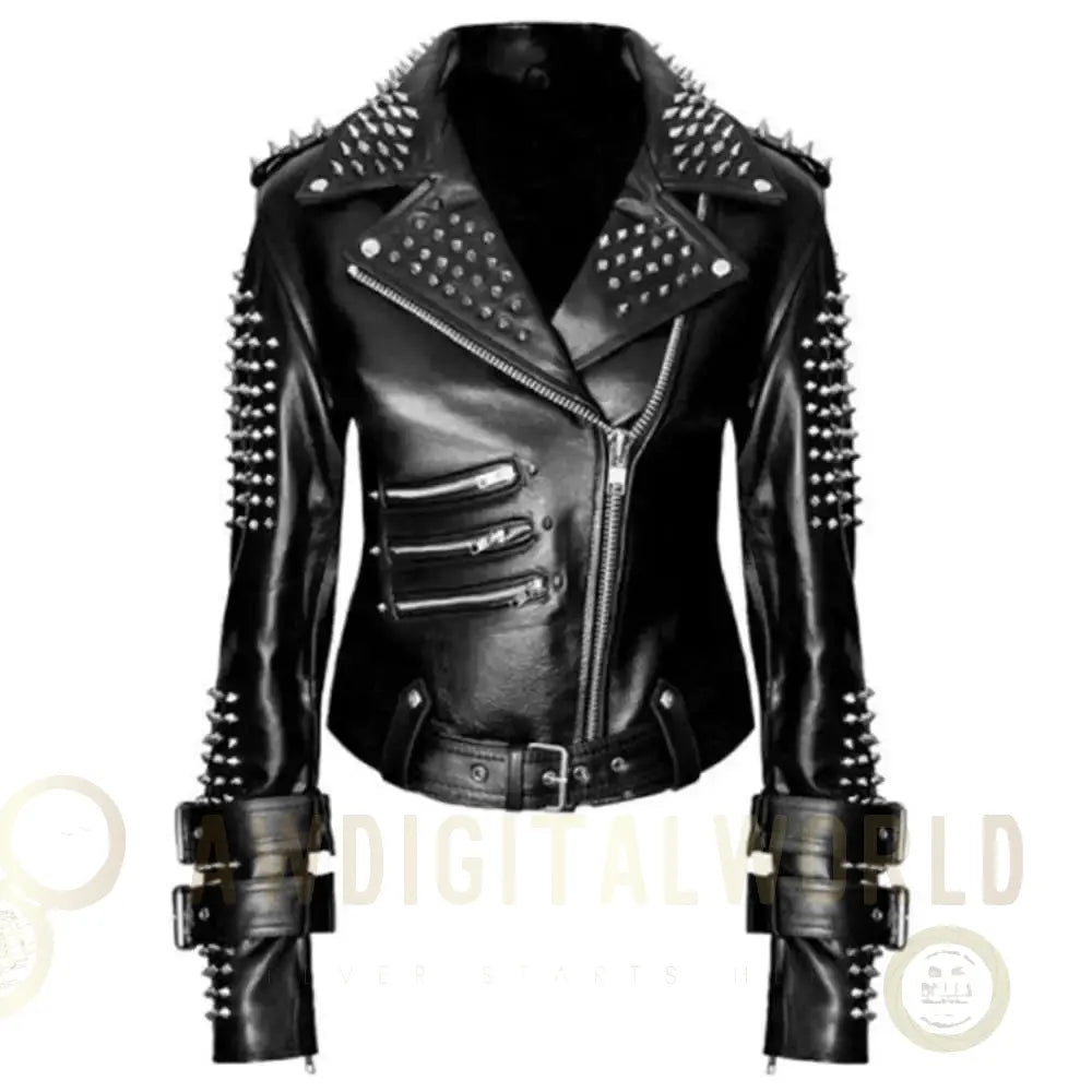 Women’s Punk Rock Black Studded & Spiked Leather Jacket Riders Republic UK