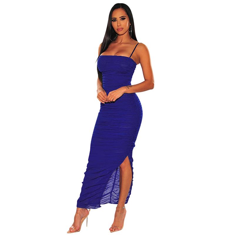 Fashion New Pleated Bodycon Slit Dress Sexy Summer high quality Jade