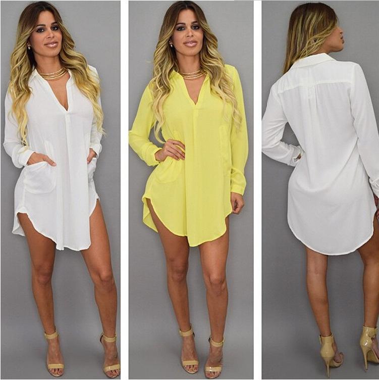 Summer Sexy V Neck Short Beach Dress Chiffon White Mini Loose Casual T Jade