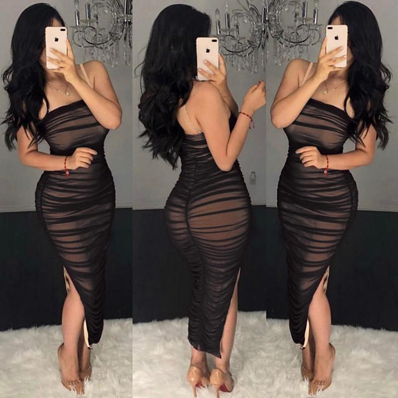 Fashion New Pleated Bodycon Slit Dress Sexy Summer high quality Jade