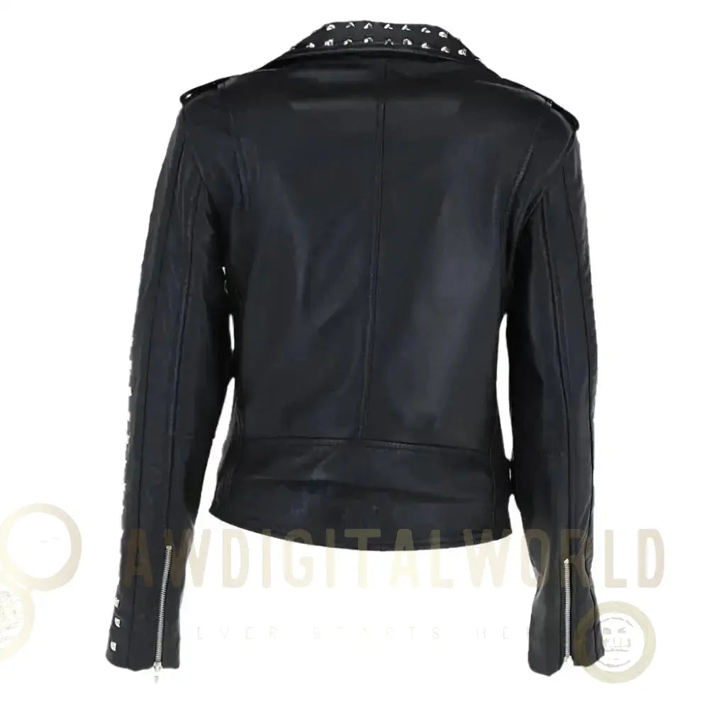 Womens Black Studded Leather Biker Jacket Riders Republic UK