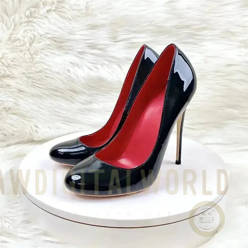 Round Head Lacquer Leather High Heels Shoes Fashionfitz