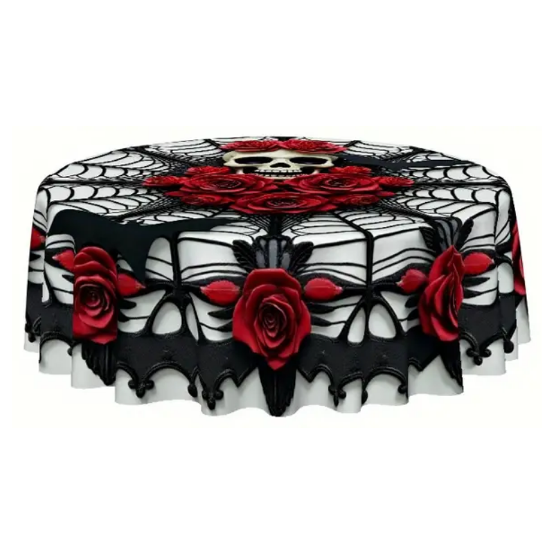 Gothic Skull Roses Round Tablecloth LPT