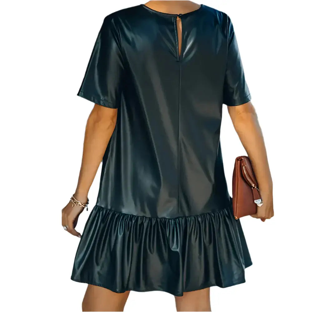Women’s Short Sleeve Leather Ruffle Dress Riders Republic UK