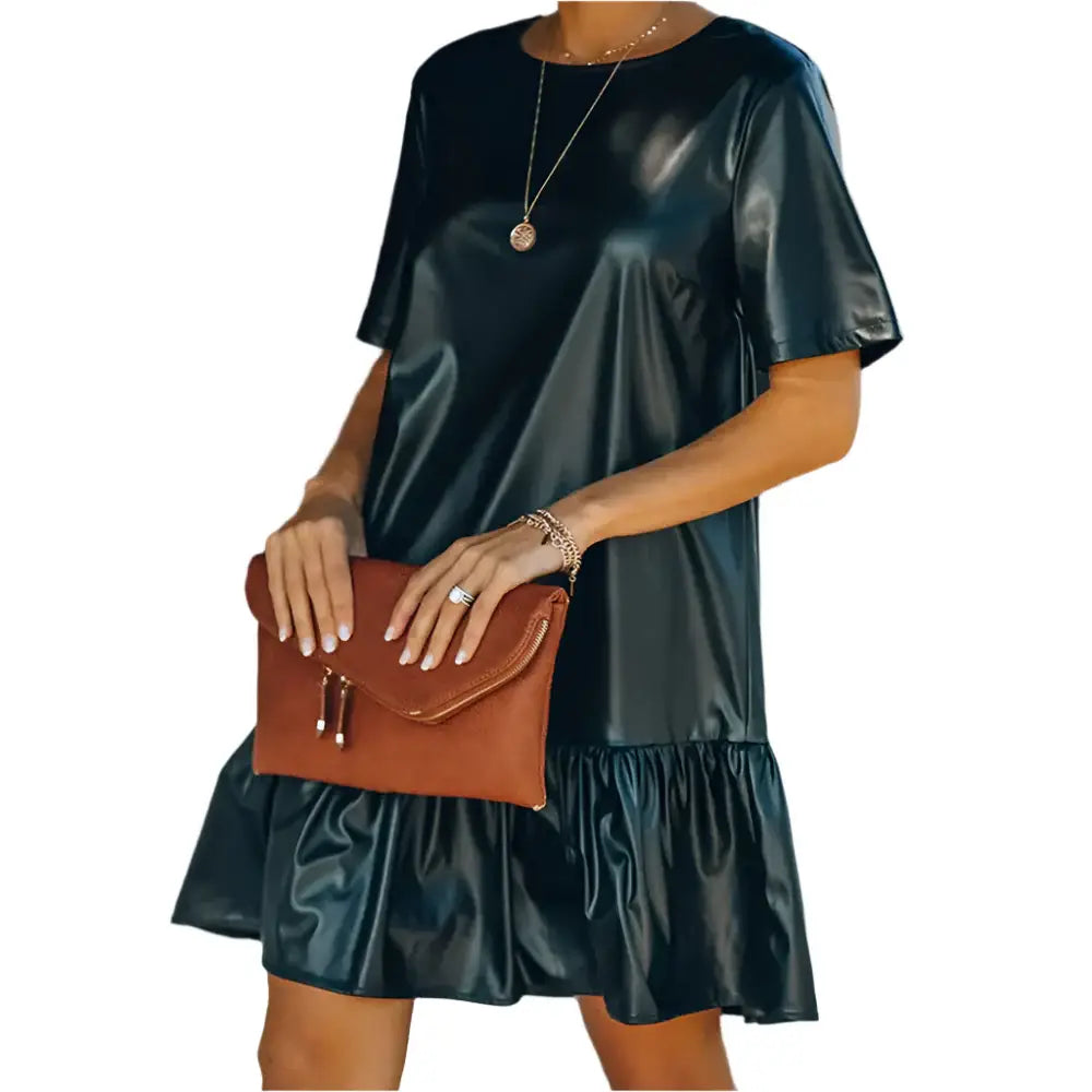 Women’s Short Sleeve Leather Ruffle Dress Riders Republic UK