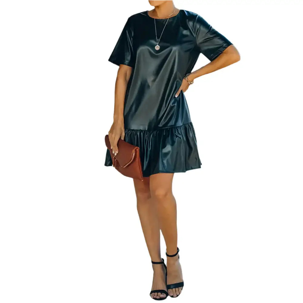 Women’s Short Sleeve Leather Ruffle Dress Riders Republic UK